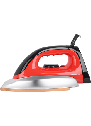 Red and black iron on a white background