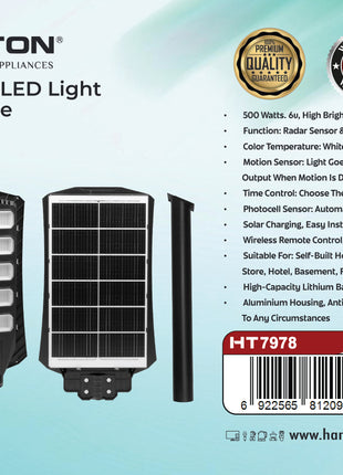 Hamilton Solar Street LED Light 500W Radar Sensor Remote Control HT7978 | Al Shabib Qatar