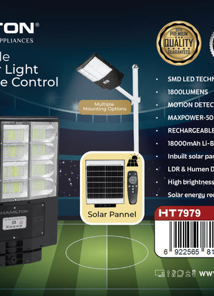 Hamilton Rechargeable Solar Sensor Light 1800 Lumens 18000mAh Remote HT7979 | Al Shabib Qatar