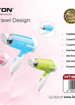 Hamilton Foldable Travel Hair Dryer with Overheat Protection HT8814