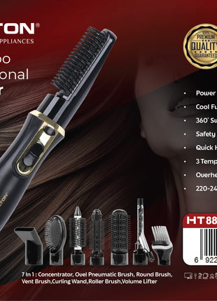 Hamilton 7-in-1 Combo Hair Styler 800W 7 Attachments 360° Swivel HT8836HS | Al Shabib Qatar