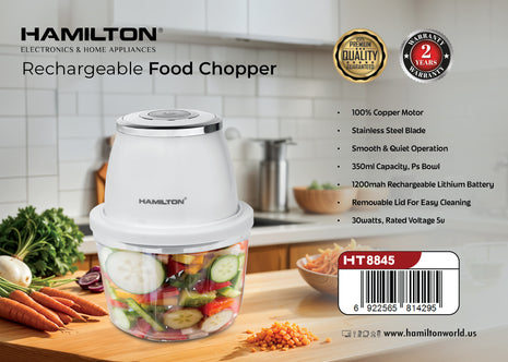 Hamilton Rechargeable Food Chopper 30W 350ml HT8845 | Al Shabib Qatar