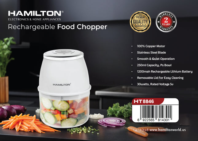 Hamilton Rechargeable Food Chopper HT8846 | Al Shabib Qatar - Hamilton Qatar | Al Shabib