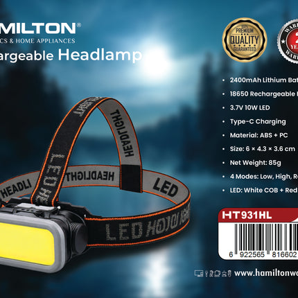 Hamilton Rechargeable LED Head Lamp HT931HL | Al Shabib Qatar - Hamilton Qatar | Al Shabib