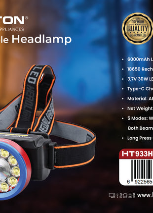 Hamilton Rechargeable LED Head Lamp 30W 6000mAh 5 Modes Wave Induction HT933HL | الشبيب قطر