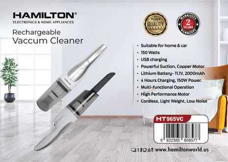 Hamilton Rechargeable Vacuum Cleaner 150W HT965VC | Al Shabib Qatar