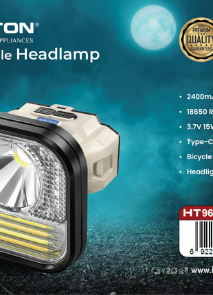 Hamilton Rechargeable LED Head Lamp 15W 2400mAh Type-C Bicycle Bracket HT968HL | Al Shabib Qatar