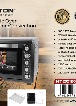 Hamilton Electric Oven 3 in 1 2800W 120L Double Glass M-Shape SS HT2521EO | Al Shabib Qatar