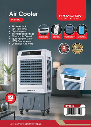 Hamilton Air Cooler 45L 180W With Digital Display and Remote HT8512