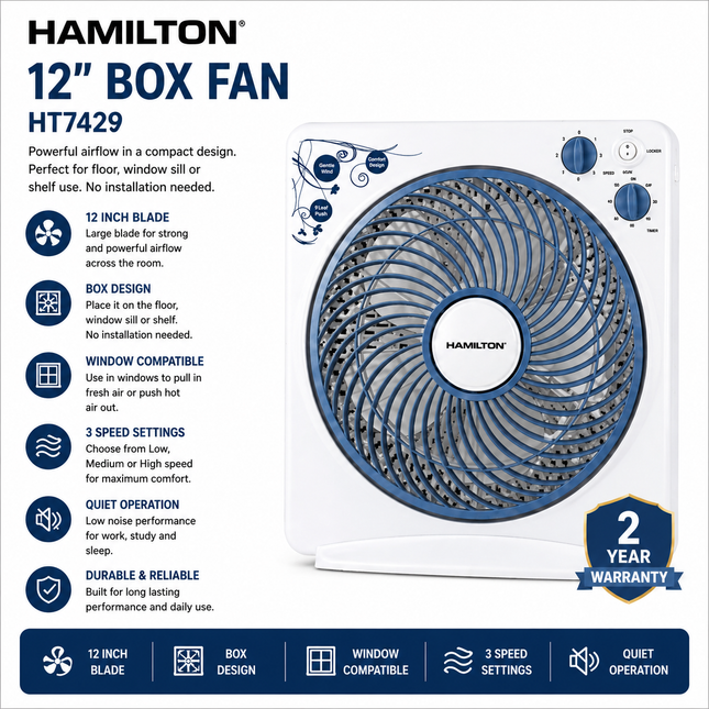 Hamilton 12" Box Fan HT7429 | Al Shabib Qatar