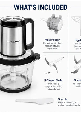 Hamilton 3-in-1 Food Chopper & Mixer with SS Blade HT3815CH